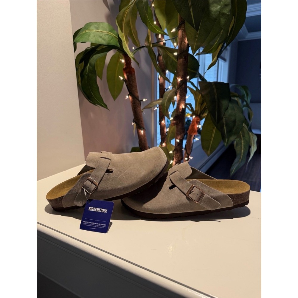 Birkenstock Boston Soft Footbed Suede Clogs Clay Gray Mens 44 L13 M11 NEW - Picture 2 of 4